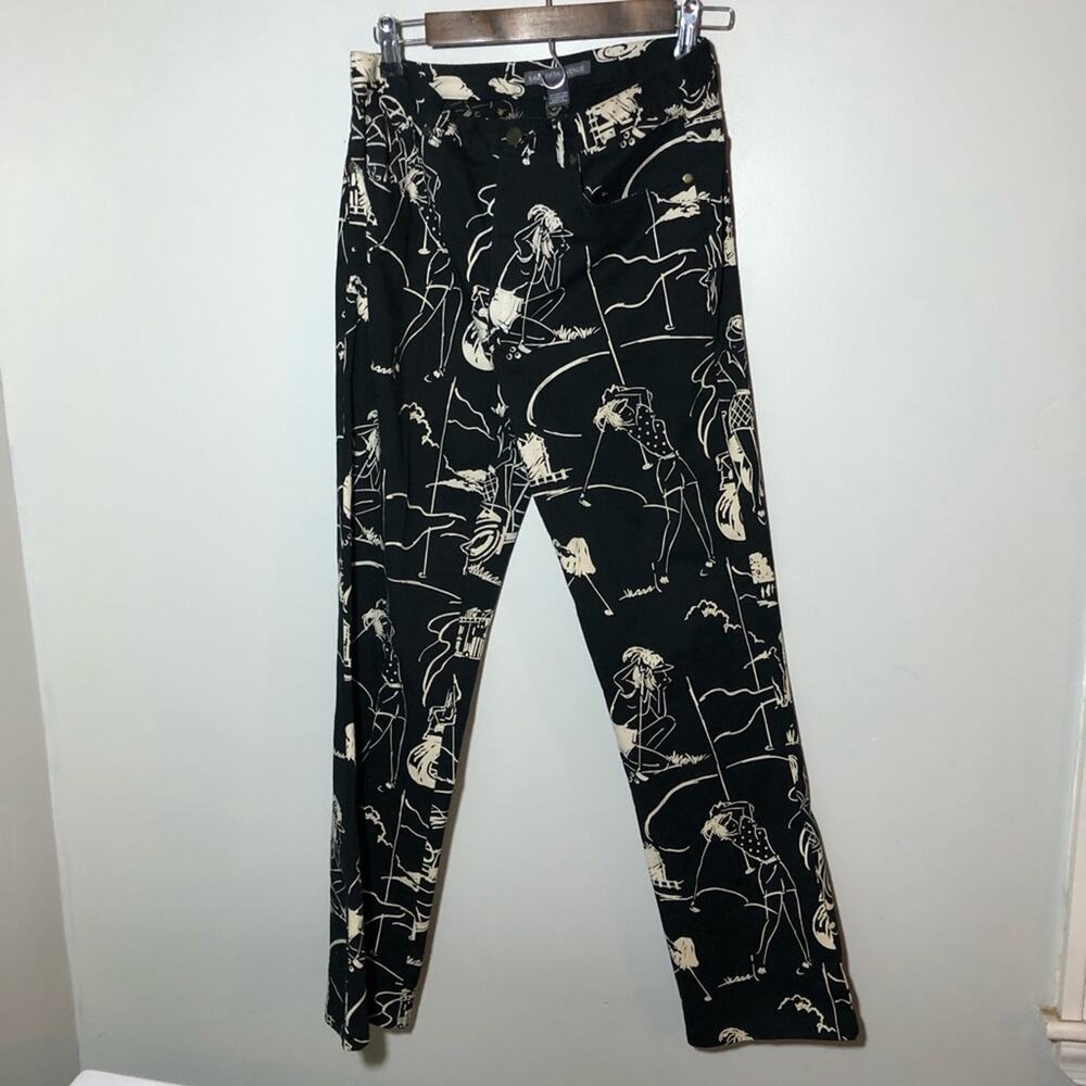 Saks Fifth Avenue womens black cream printed golf pants sz 6 graphic cotton